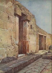 Pompeii: Via degli Augustali, ingang van een patriciërshuis (kleurenlitho)