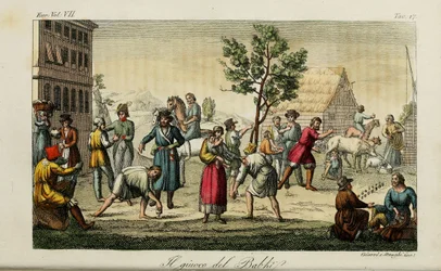 Knikkers. Illustratie uit Il costume antico e moderno o storia del governo door Giulio Ferrario, 1831