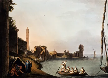 Oude muren en obelisk van Cleopatra, Luigi Mayer (1755-1803), gravure uit Vedute