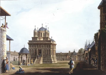 Kerk en Klooster van Sint Maria, Turkije. in "Views in the Ottoman Dominions, in Europe, in Asia, and some of the Mediterranean islands" van de originele tekeningen gemaakt door Luigi Mayer, Londen
