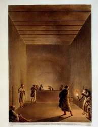 Egypte, Kamer en sarcofaag van Grote Piramide van Gizeh, gravure uit "Views" van Luigi Mayer