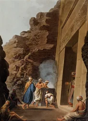 Ingang naar grafkamer bij de Sfinx van Gizeh, gravure door Luigi Mayer, uit Views in Egypt, Palestine and Other Parts of Ottoman Empire