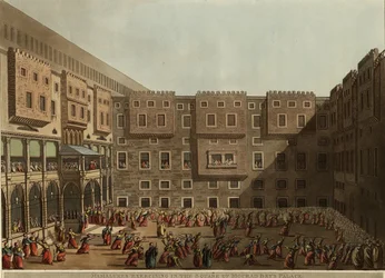 Mamelukken oefenen op het plein van het paleis van Murad Bey, 1802