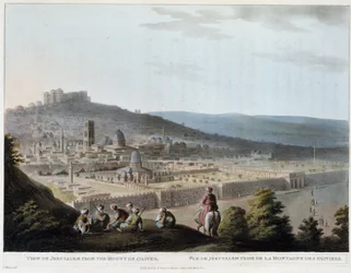 Uitzicht op Jeruzalem vanaf de Olijfberg - gravure