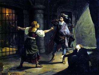 Le Fere (il Trovatore) door Giuseppe Verdi (1813-1901). chromolithografie door Luigi Morgari