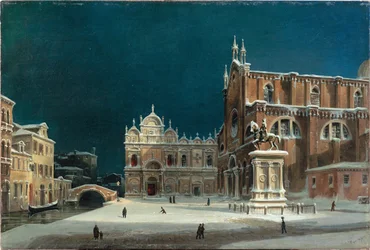 Een nachtelijk uitzicht op Campo dei Santi Giovanni e Paolo, 1850