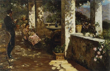 Rustend op het terras