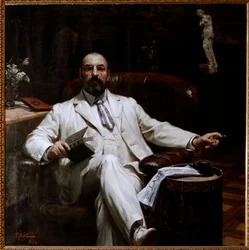 Portret van de Schotse verzekeraar en beschermer van kunsten Evan Mackenzie, schilderij door Luigi de Servi (1863-1945) 1902 Dim 135x135 cm Genua, Galleria d