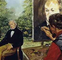 Renoir schildert een portret van Richard Wgner (kleurenlitho)
