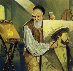 Titiaan schilderde een portret van koning Frans I van Frankrijk gebaseerd op een medaille (kleurenlitho)