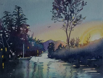 Rustige zonsondergang aan de rivier