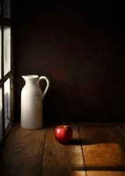 Stilleven met appel en schaal