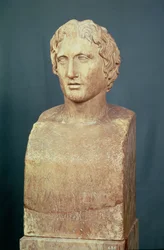 Portretbuste van Alexander de Grote (356-323 v.Chr.), bekend als de Azara-herme, Griekse replica van een origineel uit de 4e eeuw v.Chr.