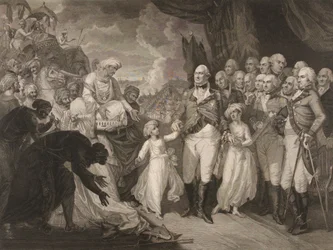 De Markies Cornwallis ontvangt de gijzelaar prinsen, zonen van Tippoo Sultan