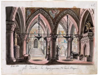 Het graf van Karel de Grote in Aken - Decorontwerp voor de opera Ernani door Giuseppe Verdi