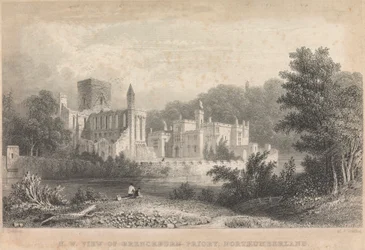 Noordwestelijke aanblik van Brenckburn Priory, Northumberland; pagina 44 (Volume Eén)