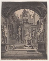 Sculpturen in de Villa Sassi in Rome, gravure door Coornhert, Dirck Volckertsz (1519/22-1590)