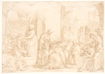 Filip, Peter en Johannes geven de gedoopte mannen en vrouwen in Samaria de Heilige Geest door handoplegging