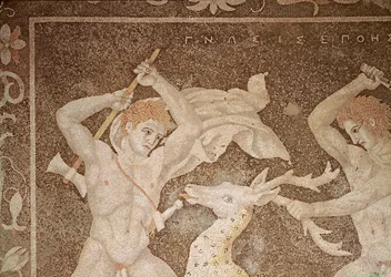 De jacht op de hert, detail van de jagers, uit het 