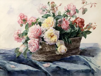 Mand met rozen. Schilderij van Madeleine Jeanne Lemaire (1845-1928) Privécollectie.