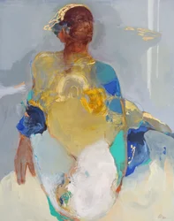 Caught In The Moment 1, 2021 (acryl, pastel en bladgoud op doek)