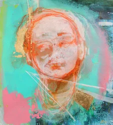 Lost In Thought 4, 2020 (acryl, pastel en bladgoud op papier)