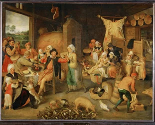 Vlaams interieur (schilderij op eikenhout)