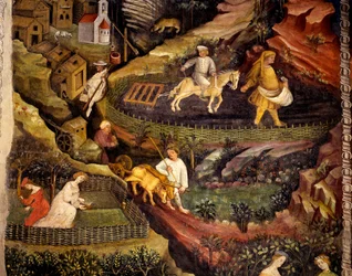 Werk op het veld, detail uit Maand Oktober, Cyclus van Maanden