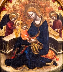 Maagd der Nederigheid tussen twee musicerende engelen, detail