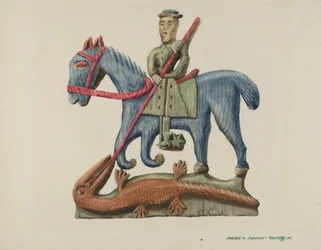 Sint Joris en de draak, gesneden uit een plank - geschilderd, c. 1938