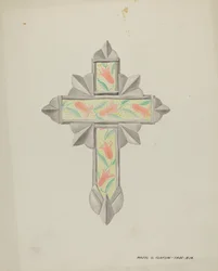 Blik- en behangpapierkruis, ca. 1937