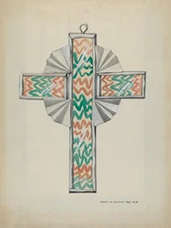 Blik en geschilderd glazen kruis, ca. 1937