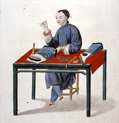 Een vrouw die kousen maakt, plaat 3 uit 