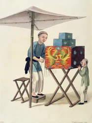 Een man met een raree-show, plaat 10 uit 