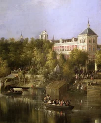 De Guadalquivir, detail, pier en het paleis van San Telmo in Sevilla
