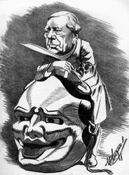 Eugène Labiche (1815-1888), Franse toneelschrijver. Cartoon door de cartoonist Manuel Luque.