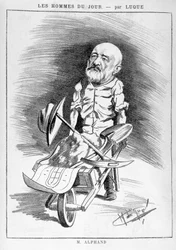 Transformaties van Parijs onder het Tweede Keizerrijk, Haussmann Parijs: Humoristische tekening die Jean Charles Adolphe Alphand (1817-1891), ingenieur, afbeeldt. Hij nam deel aan de renovatie van Parijs onder leiding van Baron Haussmann tussen 1852 en 187