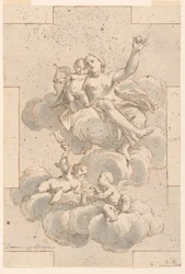 Ontwerp voor plafondschildering, Venus, Cupido en Putti