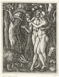 Adam en Eva bij zondeval in paradijs