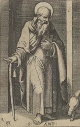 Sint Antonius, een staf in zijn rechterhand, uit de serie 