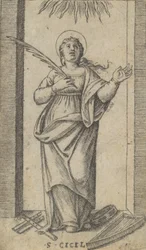 Heilige Cecilia staand met een palmtak van martelaarschap in haar rechterhand, ca. 1500-1527