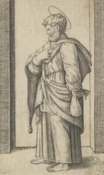 Sint Mattheüs, een kleine zak in zijn linkerhand, uit de serie 