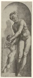 Venus en Amor staand in nis