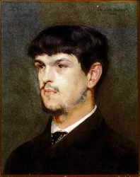 Portret van de Franse componist Claude Debussy (Zwarte steen en pastel)