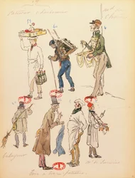 Frankrijk, Parijs, kostuumschets voor figuranten in opera La boheme door Giacomo Puccini, uitvoering in Paris Opera Comique, 13 juni
