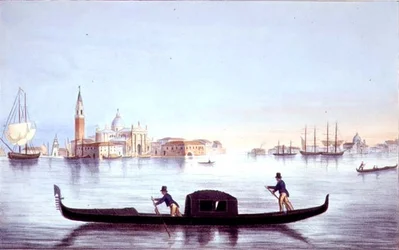 Venetiaanse gondel, gegraveerd door Brizeghel (litho)