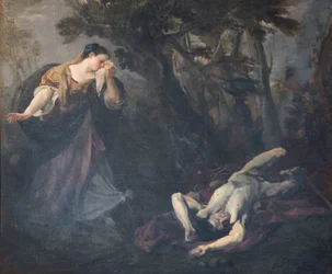 Sint Margaretha van Cortona vindt het lichaam van haar minnaar