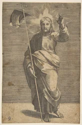 Christus staand naar voren gericht, met een kruis en een banier, ca. 1515-27