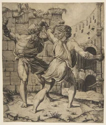 Entellus en Dares vechten voor klassieke ruïnes