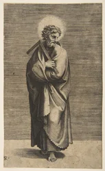 Sint Thomas met een winkelhaak, zijn hoofd naar rechts gedraaid, ca. 1515-27